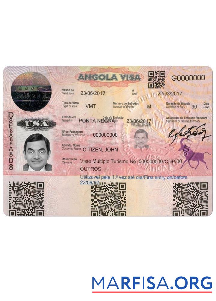 Realistic Angola entry visa version 2 template